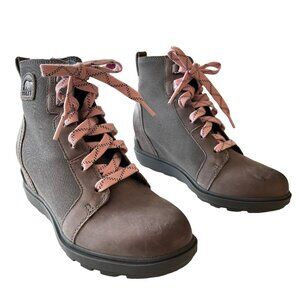 Sorel Evie II Waterproof Hidden Wedge Gray Suede Boots Sz 8 NEW